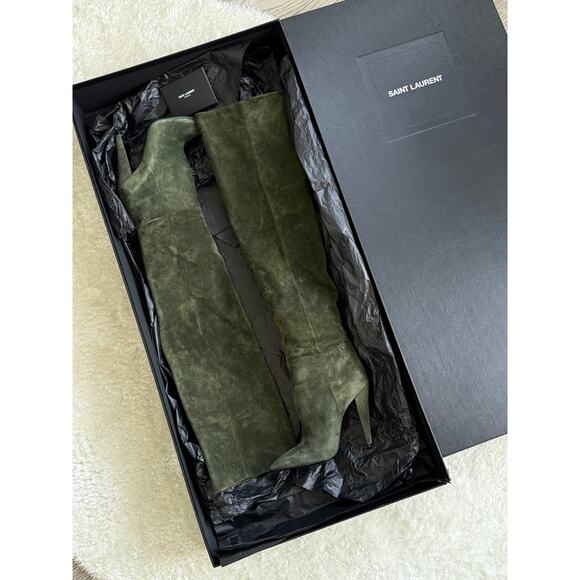 NWB Saint Laurent Green Suede Over the Knee Boots 36.5 - Picture 1 of 7